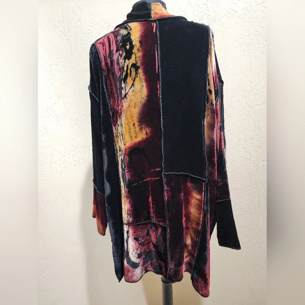 EGO originals Art-to-wear semi sheer silk Velvet long Cardigan brown red ML - Picture 7 of 12